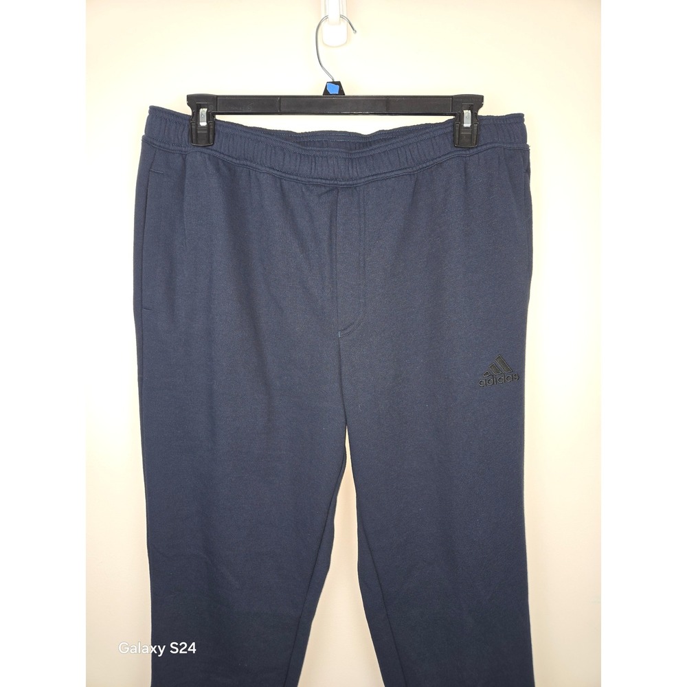 Adidas Mens M FL Taper Pant Navy Blue Fleece Joggers Ankle Zip JP0373 XL New - Picture 2 of 11
